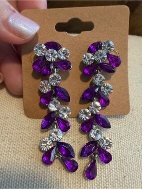 Purple Crystal Teardrop Dangle Earrings